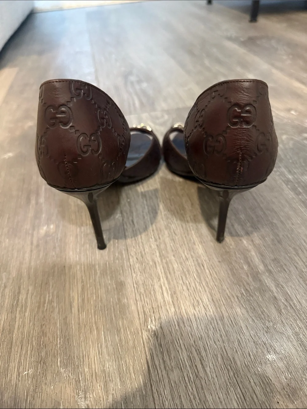 Gucci Brown Guccissima  Open-Toe Leather Heels with Horsebit Accent